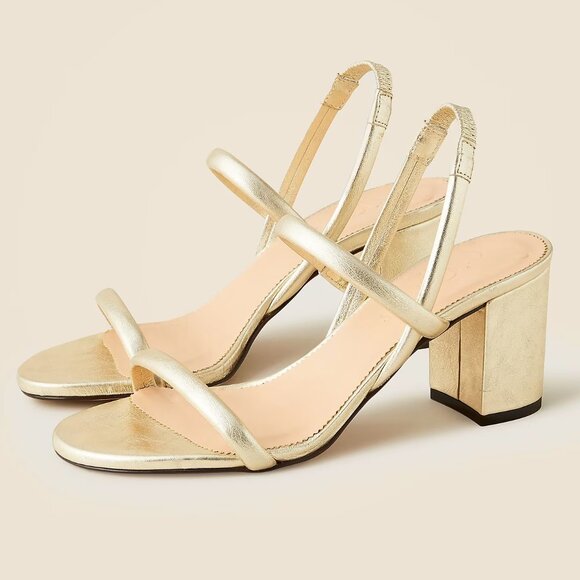 J. Crew Lucie Slingback Block-Heel Sandals in Metallic Leather - Picture 1 of 7